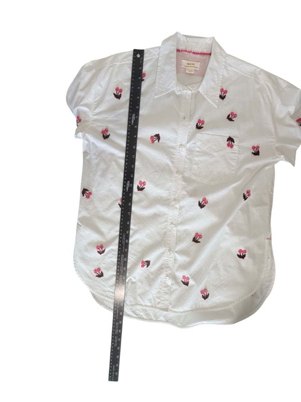 Maeve White Shirt with Pink Cherries and Burgundy Leaves from Anthropologie - Picture 7 of 7